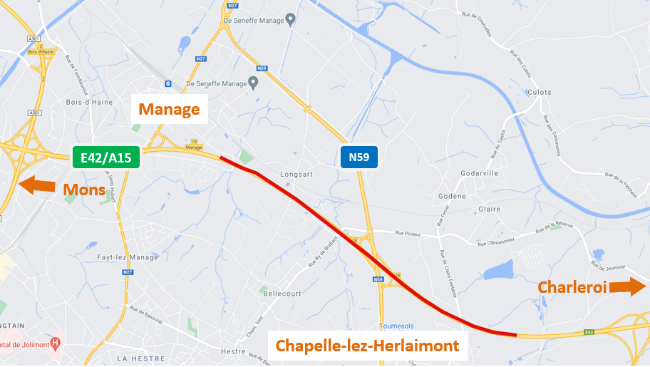  E42/A15 :  modifications des conditions de circulation vers Charleroi