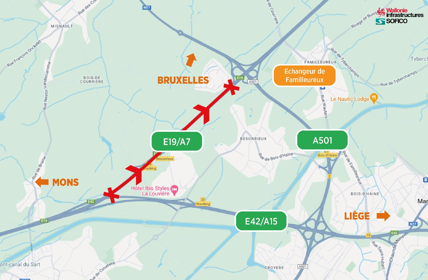 Travaux : fermeture durant une journée de l’E19/A7 à hauteur d’Houdeng-Goegnies