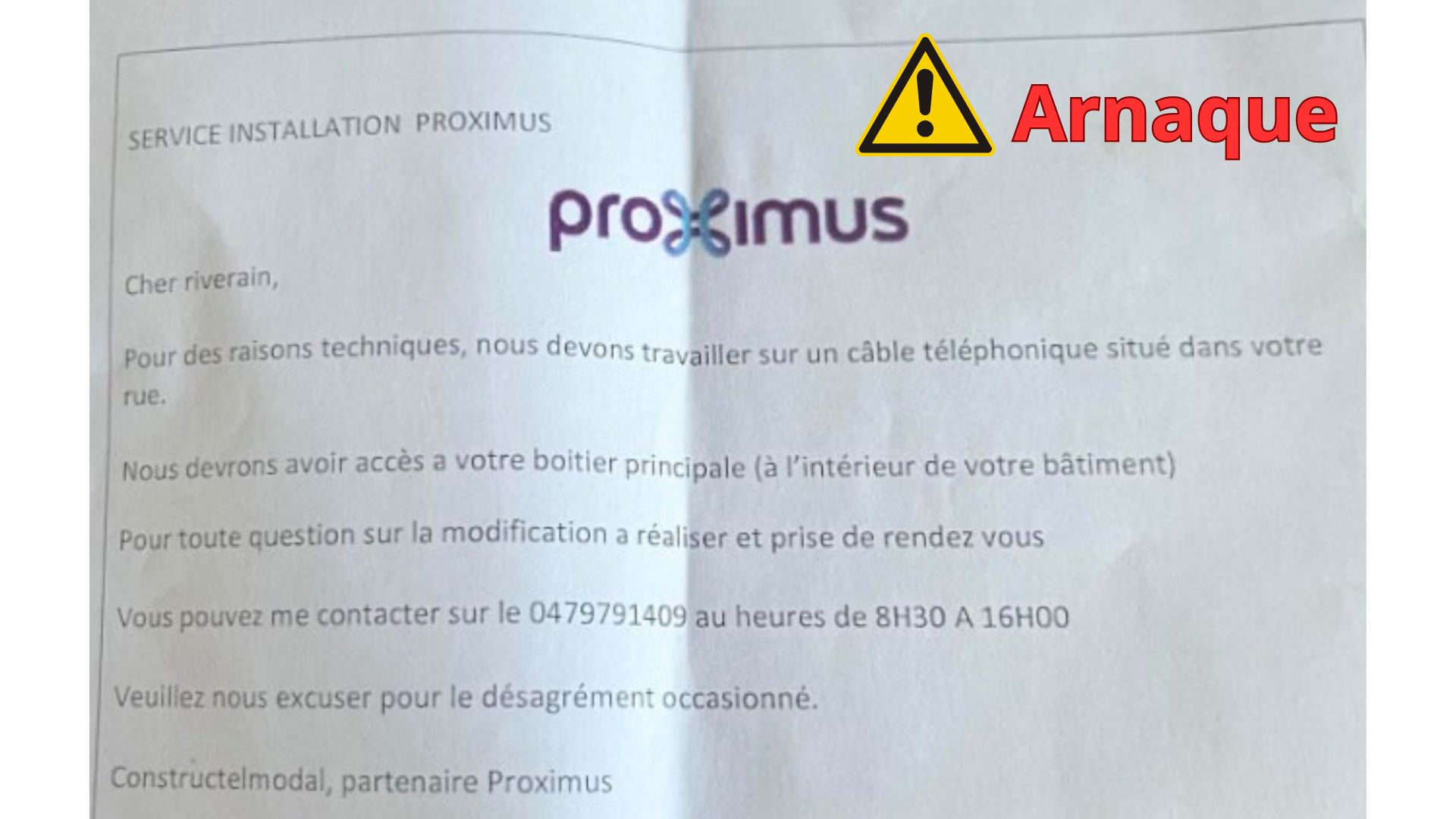 Soignies : tentative d’arnaque et usurpation d’identité de Constructel (partenaire Proximus)