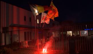 Binche: mobilisation et piquet de grève devant l'Hôtel de Police