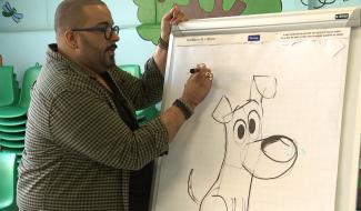 Goum en professeur de dessin à la bibliothèque de Bracquegnies